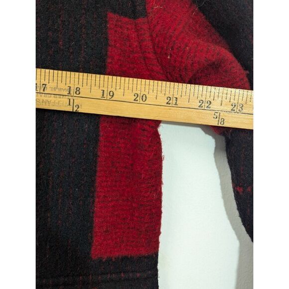 Mens Vtg Orvis Mackinaw Wool Coat Jacket Red Black Buffalo Plaid Southwest Small - Picture 11 of 13